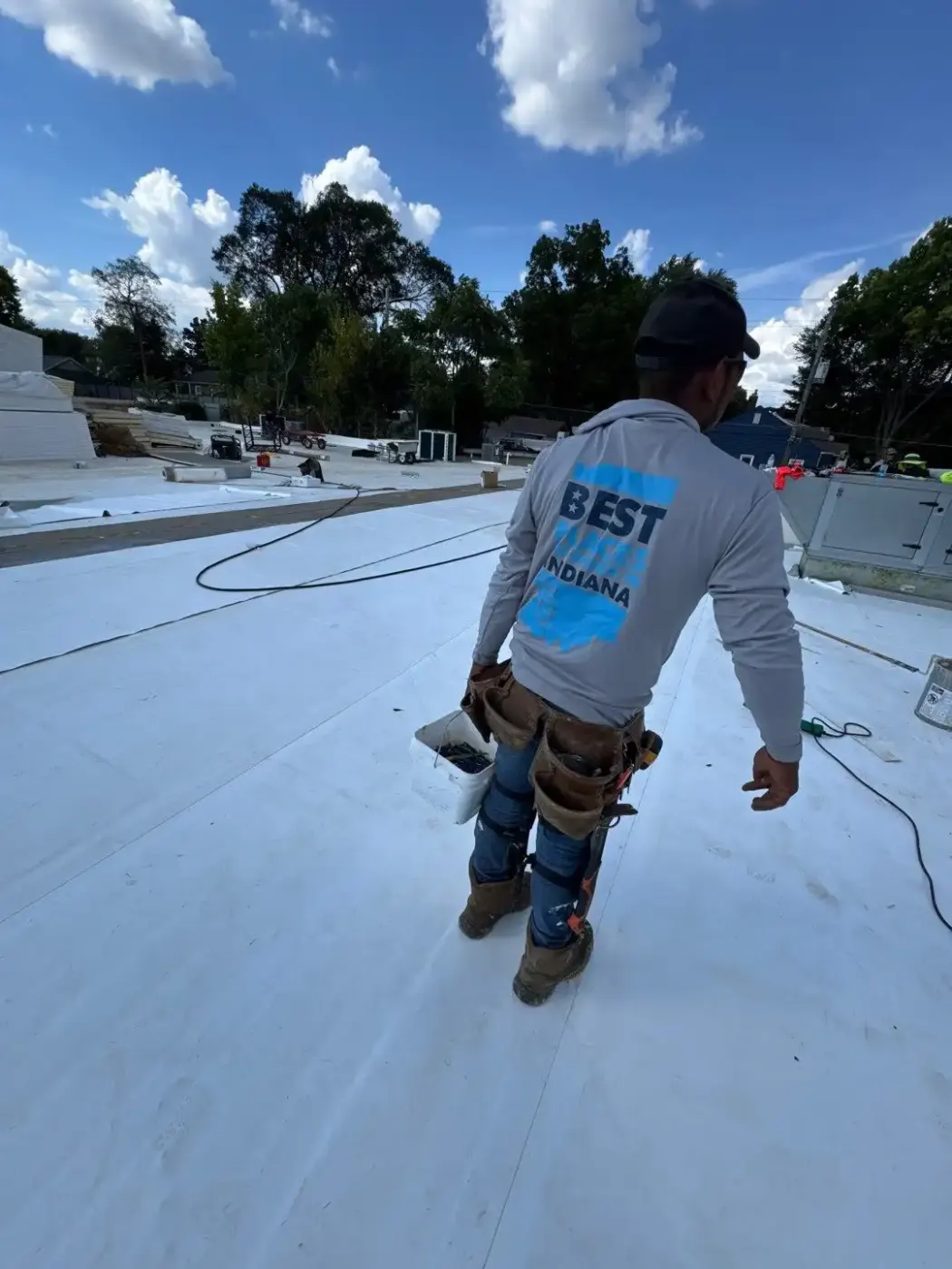 Storm damage documentation on a New Castle commercial building